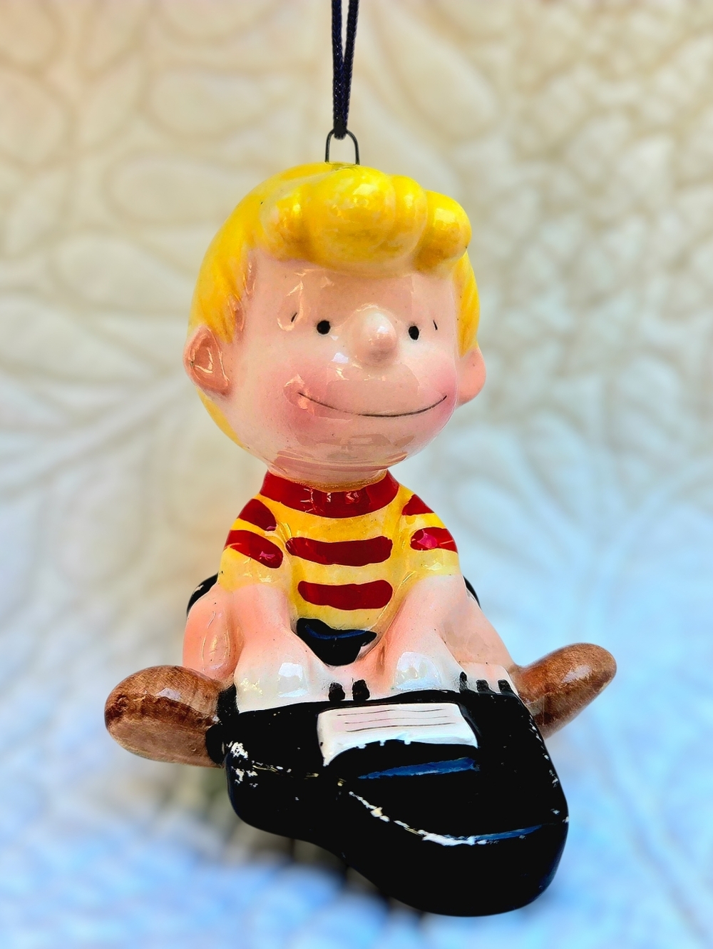 Vintage Peanuts Ceramic Christmas Ornament Schroeder Piano 1951 UFS Japan